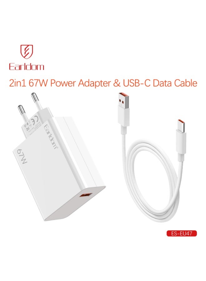 Earldom Wall Charger EU47 - 67W USB QC 3.0 Output and USB to Type-C Cable PD Fast Charger - Image 2