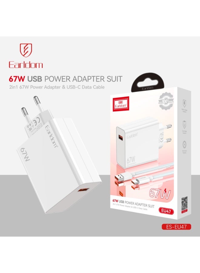 Earldom Wall Charger EU47 - 67W USB QC 3.0 Output and USB to Type-C Cable PD Fast Charger - Image 4