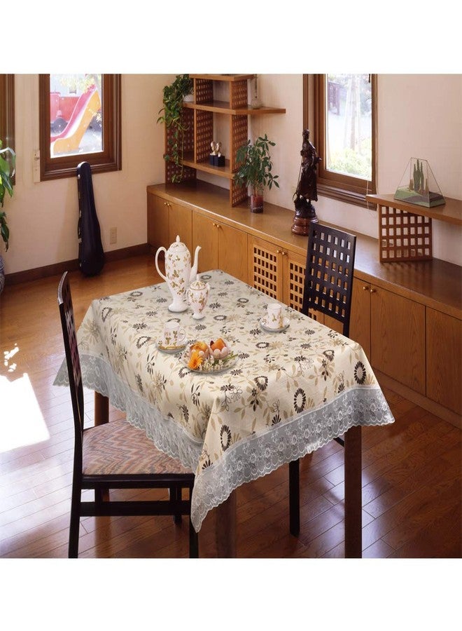 Freelance PVC Vinyl Tuscany Flannel Backing Dining Plastic Table Cover Cloth - Waterproof Protector, 4 Seater, Round 60 inches (with White Border Edge Lace) - Product of Meiwa, Japan - Image 1