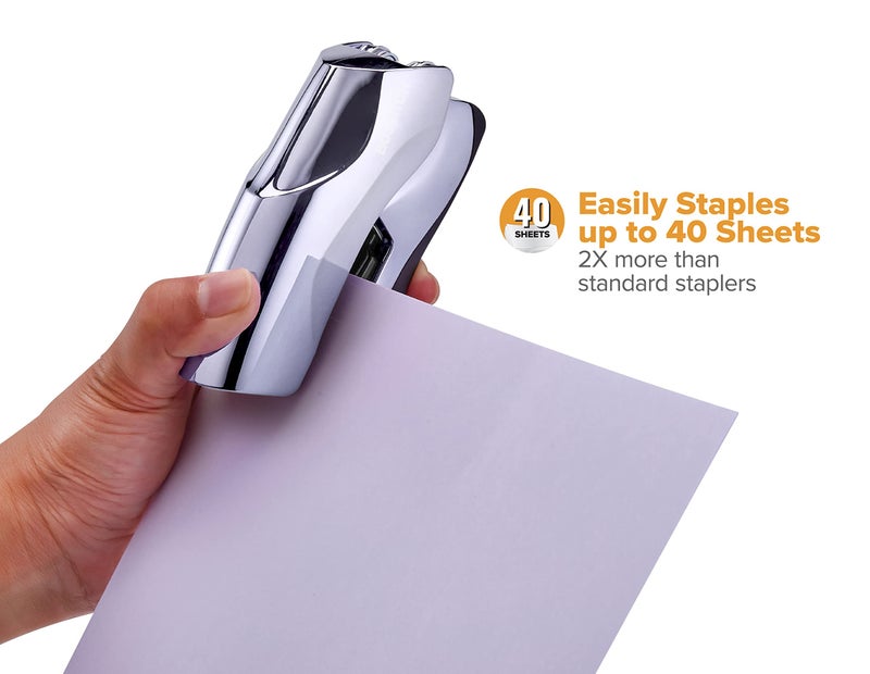 Bostitch Office Heavy Duty Stapler, 40 Sheet Capacity, No Jam, Half Strip, Fits into the Palm of Your Hand, For Classroom, Office or Desk, Chrome - Image 2