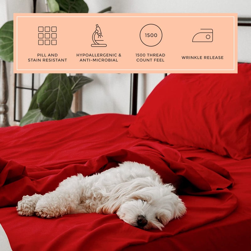 PeachSkinSheets PeachSkinSheets Red Velvet Sheet Set - 1500tc Level of Softness - Extra Soft Cooling Sheets for Hot Sleepers and Night Sweats - XL Full Size  - Image 4