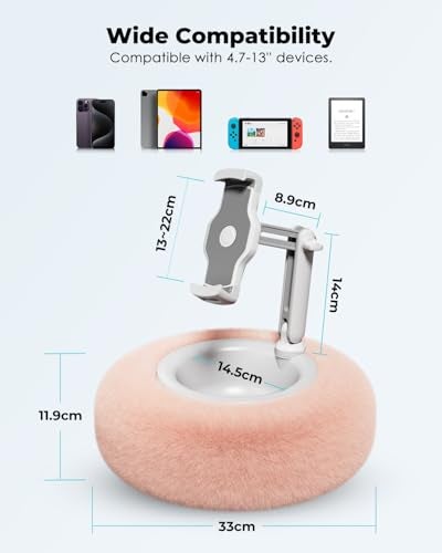 Viozon Tablet Stand Pillow, Compatible with 4.7"-13" Phone/Tablet, iPad, iPhone, Samsung, Google, Kindle, 360°Adjustable Phone Holder for Bed with Soft Plush Fabric, and Detachable Bowl, Pink - Image 3