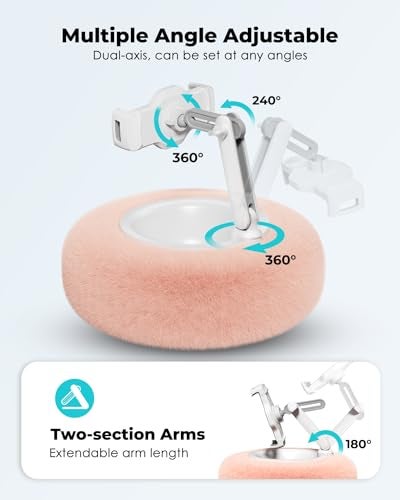 Viozon Tablet Stand Pillow, Compatible with 4.7"-13" Phone/Tablet, iPad, iPhone, Samsung, Google, Kindle, 360°Adjustable Phone Holder for Bed with Soft Plush Fabric, and Detachable Bowl, Pink - Image 4
