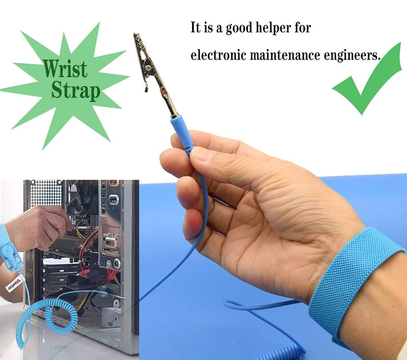 BOOTOP PIN ESD High Temperature Mat Kit,ESD Mats,ESD Rubber Mat,ESD Kit,16" x 24" x 0.08",Blue, Anti-Static Mat with ESD Wrist Strap and ESD Grounding Cord for Sensitive Electronics Working - ESD Mat Kit - Image 4