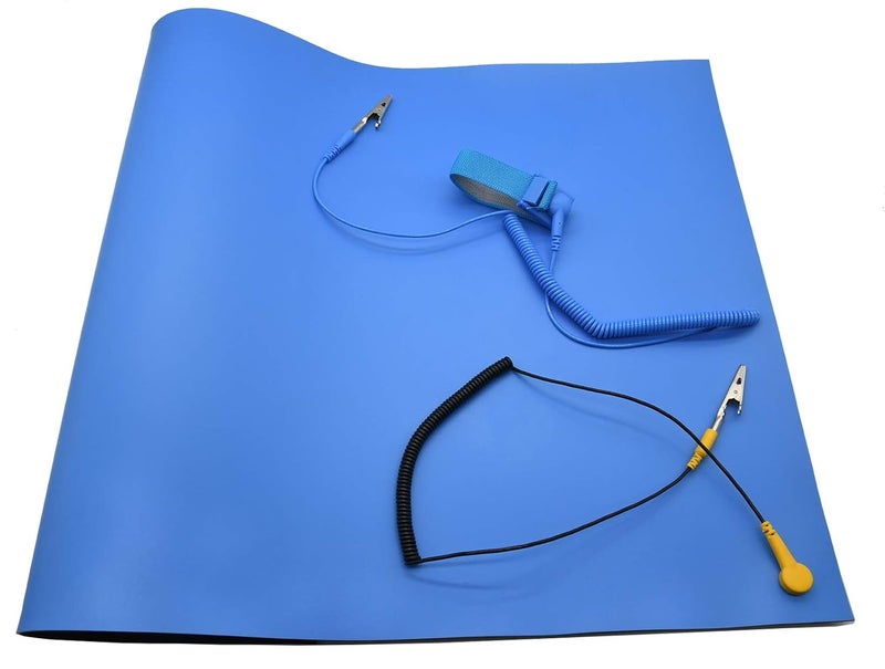 BOOTOP PIN ESD High Temperature Mat Kit,ESD Mats,ESD Rubber Mat,ESD Kit,16" x 24" x 0.08",Blue, Anti-Static Mat with ESD Wrist Strap and ESD Grounding Cord for Sensitive Electronics Working - ESD Mat Kit - Image 1