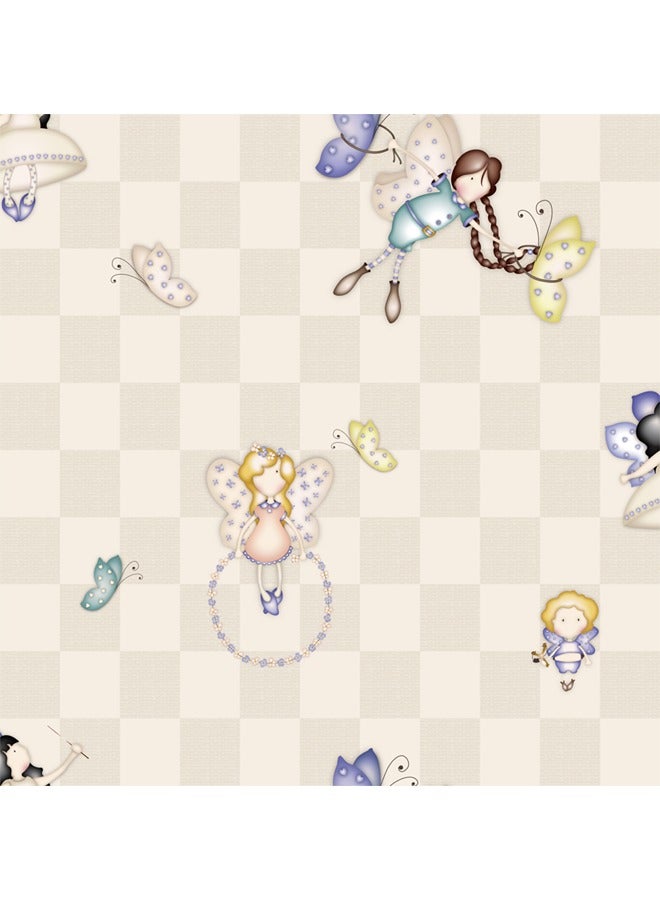 JAMEEL Enchanted Fairy And Butterfly Wallpaper - Pastel And White Checked Pattern with Whimsical Fairies - Dreamy Wall Decor for Baby Girls' Rooms And Play Areas  - Image 1