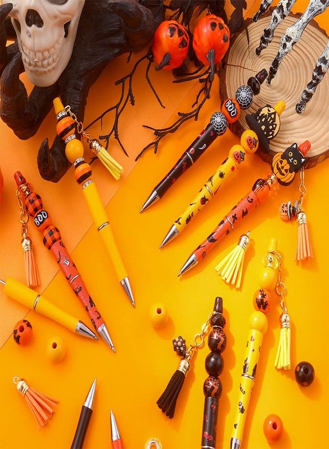 Vellibring 12 Set Halloween Beadable Pens Pumpkin Bead Pens Fall Bulk Ballpoint DIY Crafting Pens Making Kit with Sticker Pendants Lobster Clasps for Students Teens School Office Supplies - Image 5