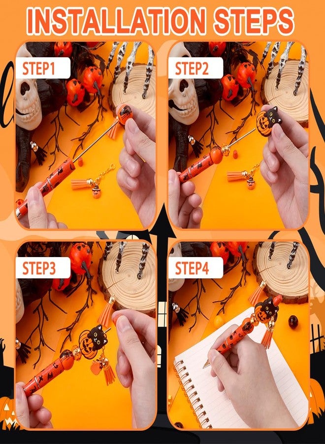 Vellibring 12 Set Halloween Beadable Pens Pumpkin Bead Pens Fall Bulk Ballpoint DIY Crafting Pens Making Kit with Sticker Pendants Lobster Clasps for Students Teens School Office Supplies - Image 4