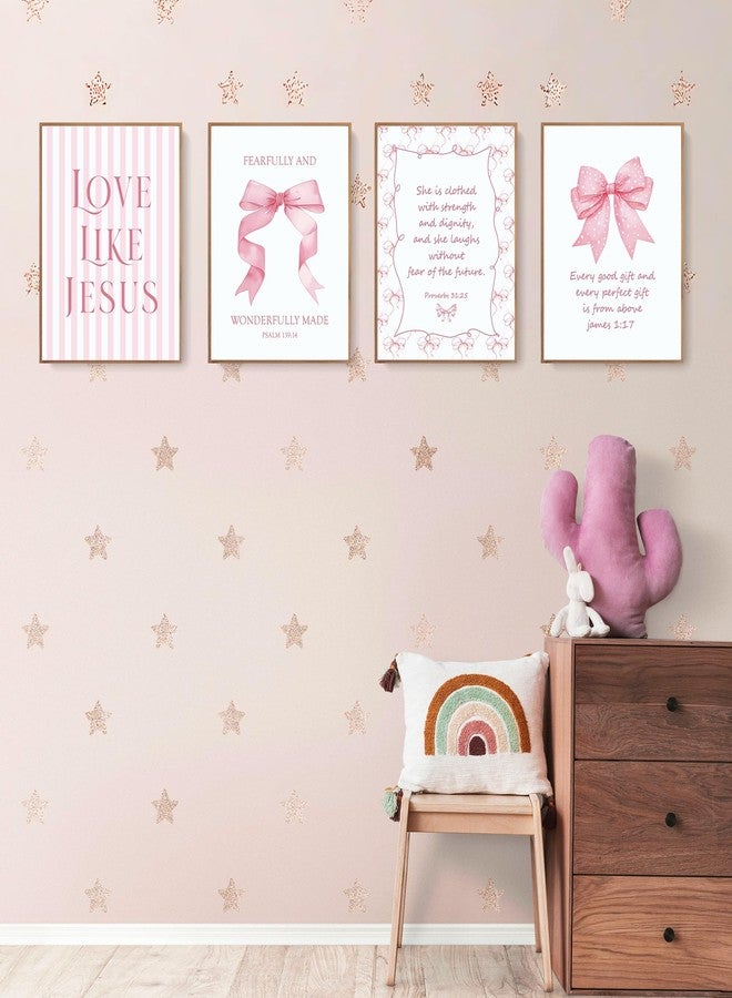 LARTSFRO Coquette Pink Bow Jesus Wall Art Decor Posters, Light Pink Bow Christian Room Bedroom Bathroom Dorm Wall Art Decor Aesthetic for College Teen Girls Gifts, Inspirational Bible Verses Bow Wall - Image 3