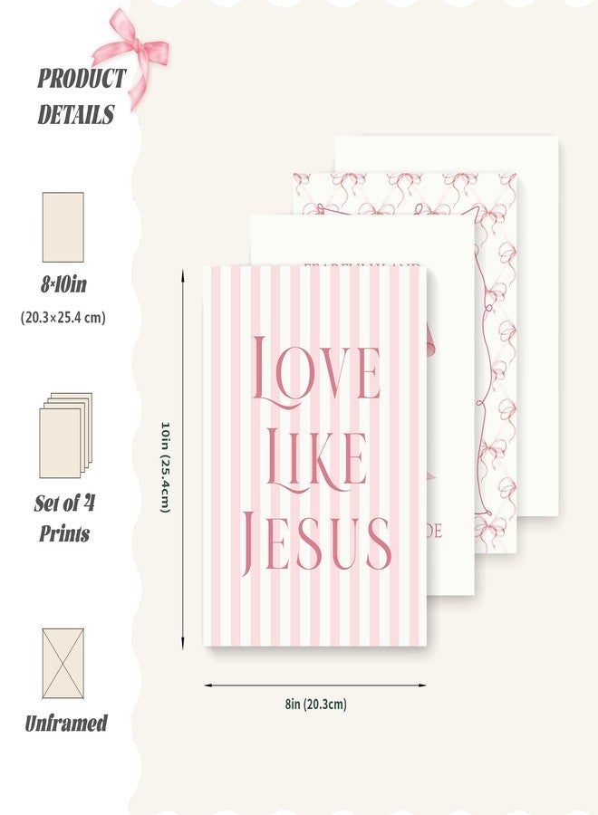 LARTSFRO Coquette Pink Bow Jesus Wall Art Decor Posters, Light Pink Bow Christian Room Bedroom Bathroom Dorm Wall Art Decor Aesthetic for College Teen Girls Gifts, Inspirational Bible Verses Bow Wall - Image 2
