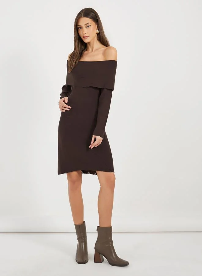 Styli Off-Shoulder Knit Dress