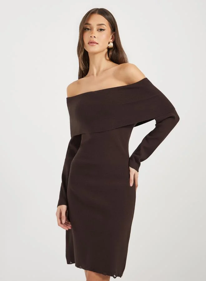 Styli Off-Shoulder Knit Dress