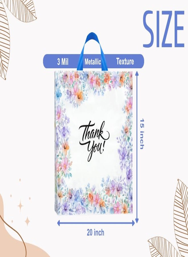 Infinite Pack 18" x18"(100pcs Floral Thank You Bag with Soft Loop Handle & Bottom Gusset - 2.35 Mil Thick Plastic Merchandise Shopping Bag for Goodies, Clothing, Shower Gift, Retail Boutique Bags - Image 2