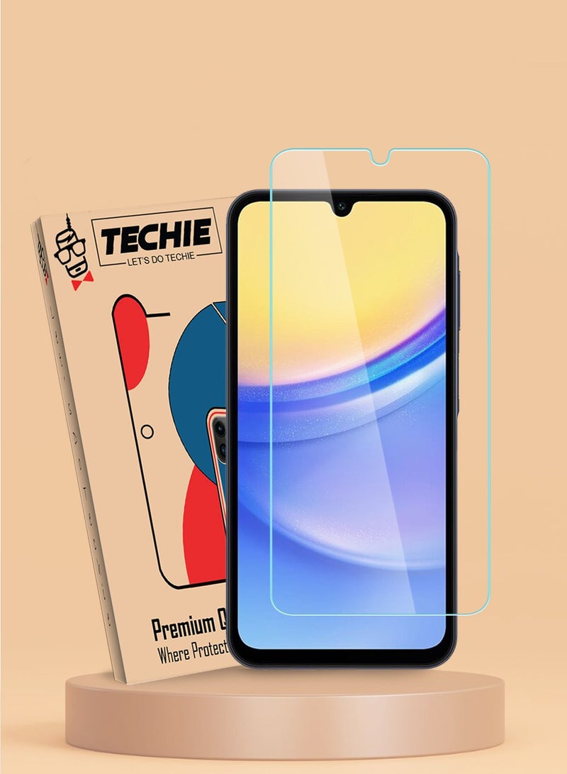 Techie HD Tempered Glass Screen Protector for Samsung Galaxy A15 5G - Anti Reflection Anti Bubbles 9H Hardness 0.33 mm Rounded Edges Easy Installation - Image 1