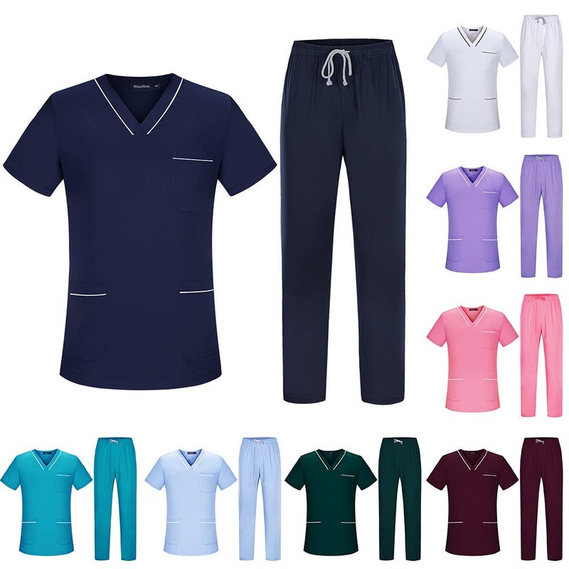 Contrast Pocket Medical Scrub Top Polyester Cotton for Hospital Salon, Assorted Colors S-XXL