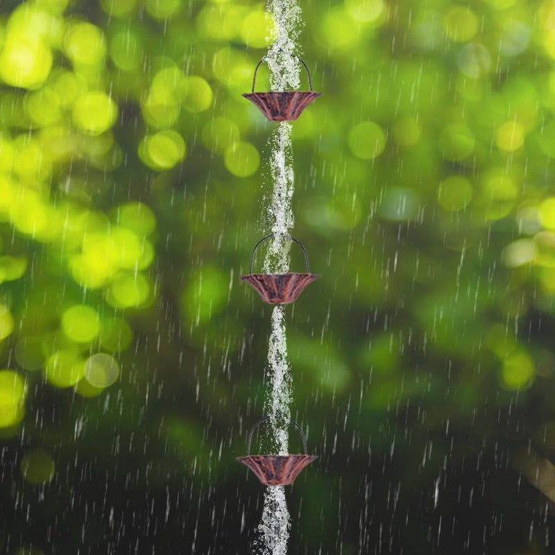 Qipade Store 10FT Lotus Rain Chain, Rain Chains for Gutters with 12 Cups, Adjustable Rain Catcher Chain with Bell for Eaves Drainage, Replacement for Downspout - Image 4