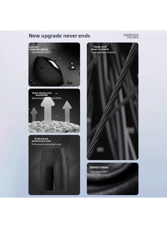 Loquat Swimming Trunks Men's Five-point Anti-embarrassment Boxer Quick-drying Plus Size Swimming Equipment Suit Swimming Trunks Swimming Cap Swimming Goggles Three-piece Set-Color:Black Plating Five-piece - Image 5