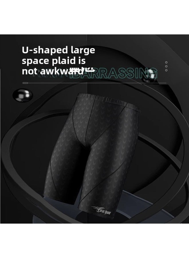 Loquat Swimming Trunks Men's Five-point Anti-embarrassment Boxer Quick-drying Plus Size Swimming Equipment Suit Swimming Trunks Swimming Cap Swimming Goggles Three-piece Set-Color:Black Plating Five-piece - Image 4