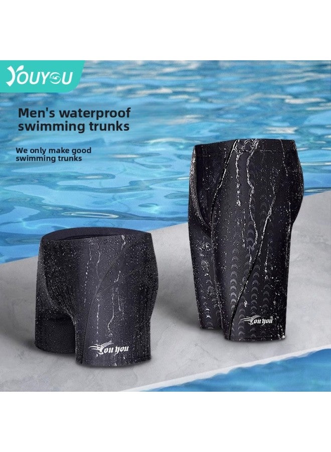 Loquat Swimming Trunks Men's Five-point Anti-embarrassment Boxer Quick-drying Plus Size Swimming Equipment Suit Swimming Trunks Swimming Cap Swimming Goggles Three-piece Set-Color:Black Plating Five-piece - Image 2