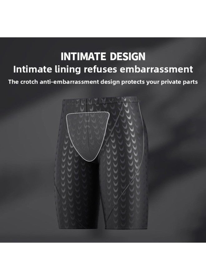 Loquat Swimming Trunks Men's Five-point Anti-embarrassment Boxer Quick-drying Plus Size Swimming Equipment Suit Swimming Trunks Swimming Cap Swimming Goggles Three-piece Set-Color:Black Plating Five-piece - Image 3