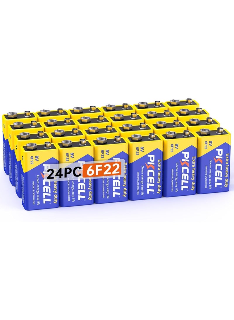 PKCELL 9V Batteries, 24 Pack 9 Volt Batteries Carbon Zinc, 9V Battery for Smoke Detector, Alarms, 6F22 Square Battery | 9V Battery for Smoke Detector, Alarms - Image 1