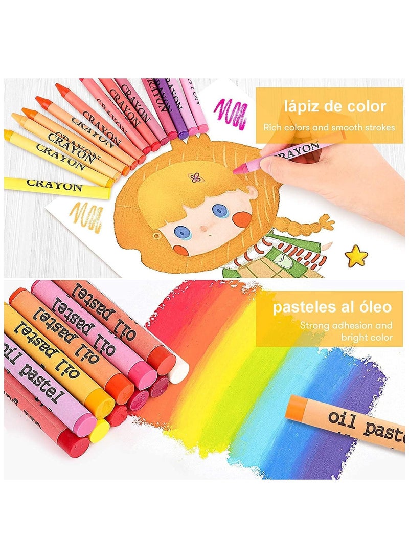 Professional Art Set, 208 Pieces Color Drawing Kit, Foldable Portable Art Box with Double Facet Easel, Including Colored Pencils, Markers, Cakes, Scratches (Pink) - Image 5