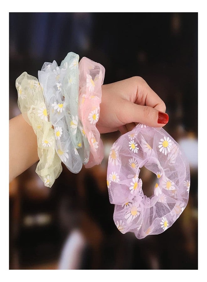 Aternal ربطات شعر للبنات، ربطات شعر مطاطية من الألياف الشبكية، إكسسوارات ربطات شعر مطاطية لجميع أنواع الشعر، ربطة شعر مزينة بالزهور للمراهقات، حاملات الكعكة وذيل الحصان وصانعات الضفائر، عبوة من 6 قطع - Image 3