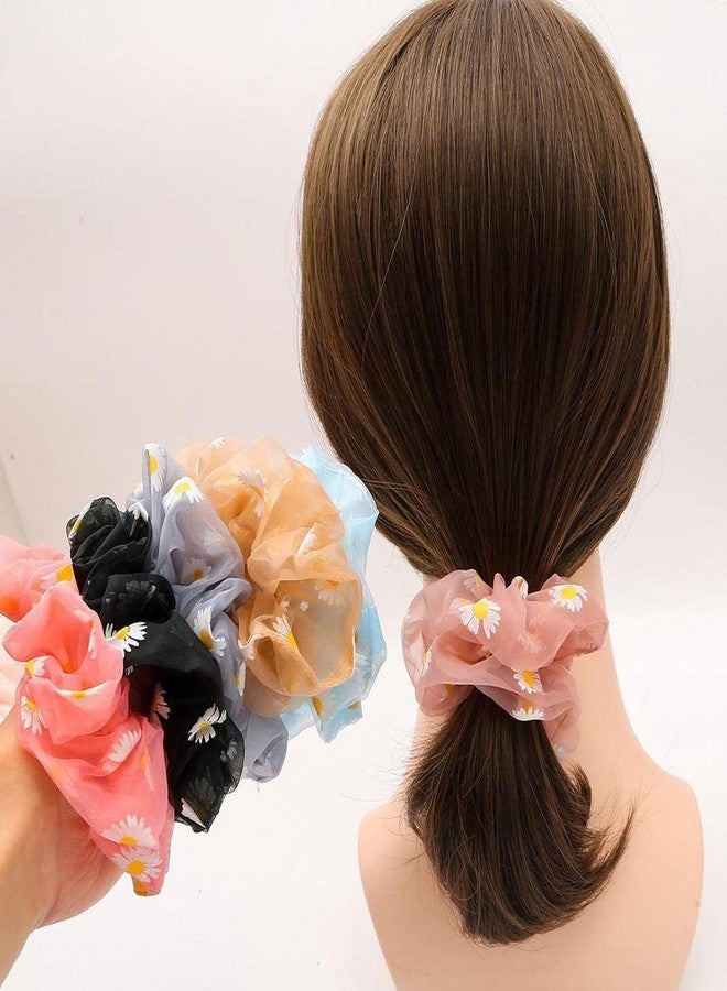 Aternal ربطات شعر للبنات، ربطات شعر مطاطية من الألياف الشبكية، إكسسوارات ربطات شعر مطاطية لجميع أنواع الشعر، ربطة شعر مزينة بالزهور للمراهقات، حاملات الكعكة وذيل الحصان وصانعات الضفائر، عبوة من 6 قطع - Image 4