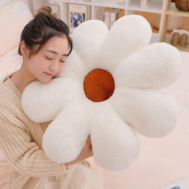 RVA Super Soft Rabbit Fur Sunflower Cushion Pillow for Sofa Back Support | Ideal for Bed, Sofa, Chair, Office, Car Support & Sleeping Decorative Cushion for Bedroom, Living Room (35 Cm) (White) - Image 2
