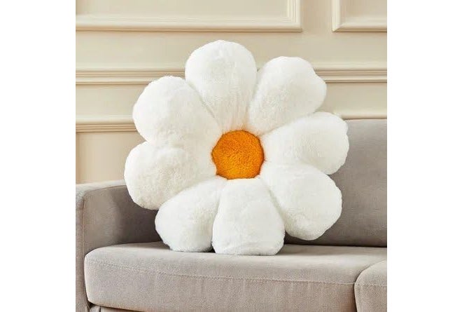 RVA Super Soft Rabbit Fur Sunflower Cushion Pillow for Sofa Back Support | Ideal for Bed, Sofa, Chair, Office, Car Support & Sleeping Decorative Cushion for Bedroom, Living Room (35 Cm) (White) - Image 1