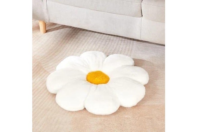 RVA Super Soft Rabbit Fur Sunflower Cushion Pillow for Sofa Back Support | Ideal for Bed, Sofa, Chair, Office, Car Support & Sleeping Decorative Cushion for Bedroom, Living Room (35 Cm) (White) - Image 5