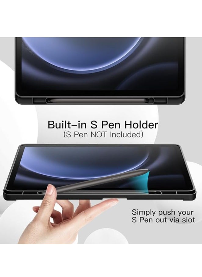 YoYoTech - Samsung Galaxy Tab S9 FE 10.9 Inch 2023 Model with Pencil Holder Slim Tablet Cover with Soft Back Auto Wake Sleep Function Black - Image 1