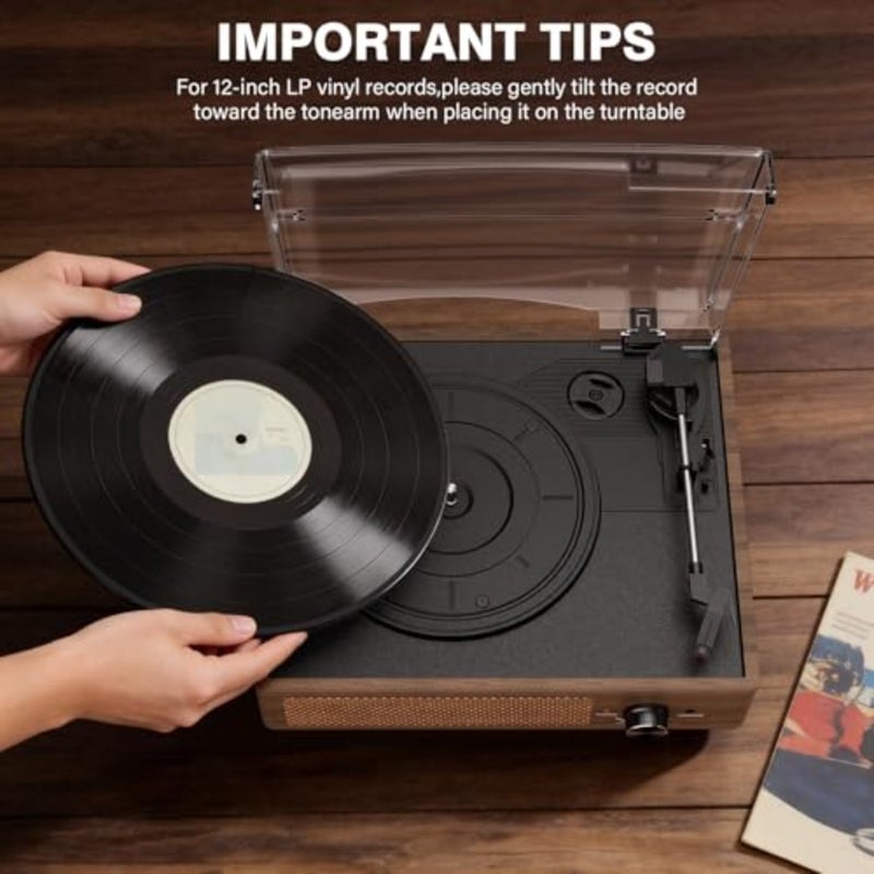 Vinyl Record Player Turntable with Built-in Bluetooth Receiver and 2 Stereo Speakers, 3 Speed 3 Size Portable Retro Record Player for Entertainment and Home Decoration - Image 5