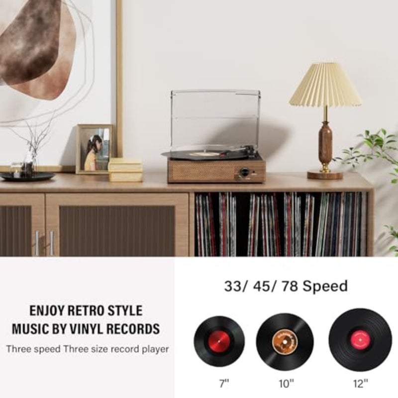 Vinyl Record Player Turntable with Built-in Bluetooth Receiver and 2 Stereo Speakers, 3 Speed 3 Size Portable Retro Record Player for Entertainment and Home Decoration - Image 4