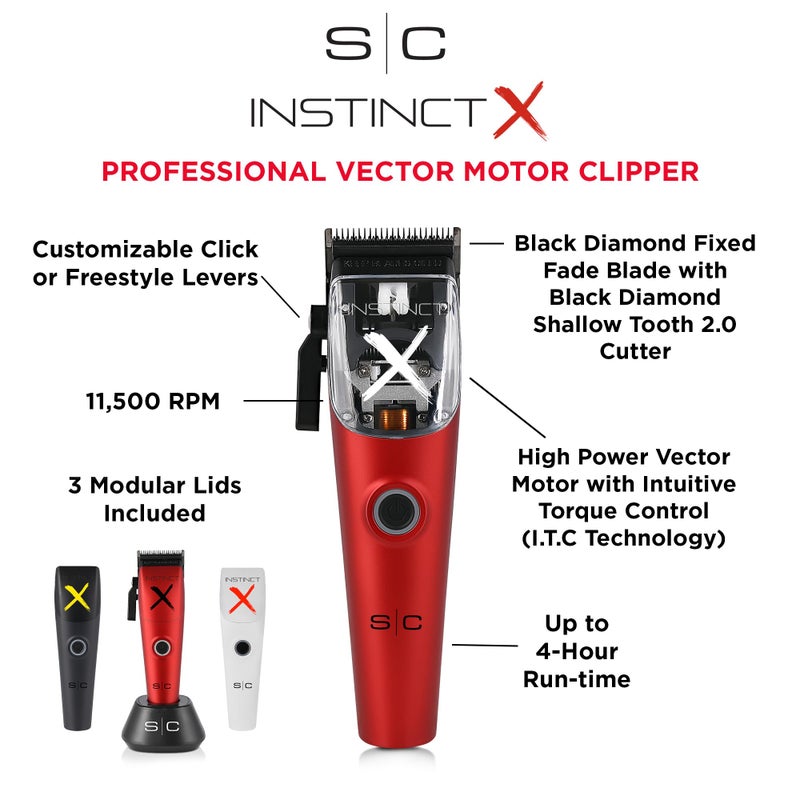 Stylecraft Instinct-X Cordless Hair Clipper Professional Vector Motor with Intuitive Torque Control, 3 Modular Lids - Image 2