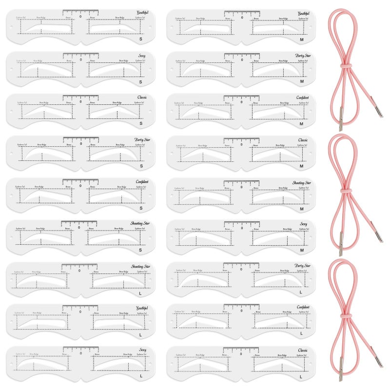Asofelk 3Set Eyebrow Shaping Stencil, S/M/L Reusable Eyebrow Stencil Shaper Kit with Strap, Plastic Brow Stencil-brow Shaping Template Set for Beginner, Travel, Makeup Salons (Eyebrow Distance 2.0-3.5cm) ï»¿ - Image 1