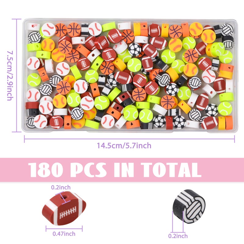 Gmma 180 Pcs Sports Ball Polymer Clay Beads For Bracelets Charms Making Pony Beads Shapes For Friendship Bracelets Spacer Beads Supplies For Diy Bracelet Earring Necklace Jewelry Making - Image 2