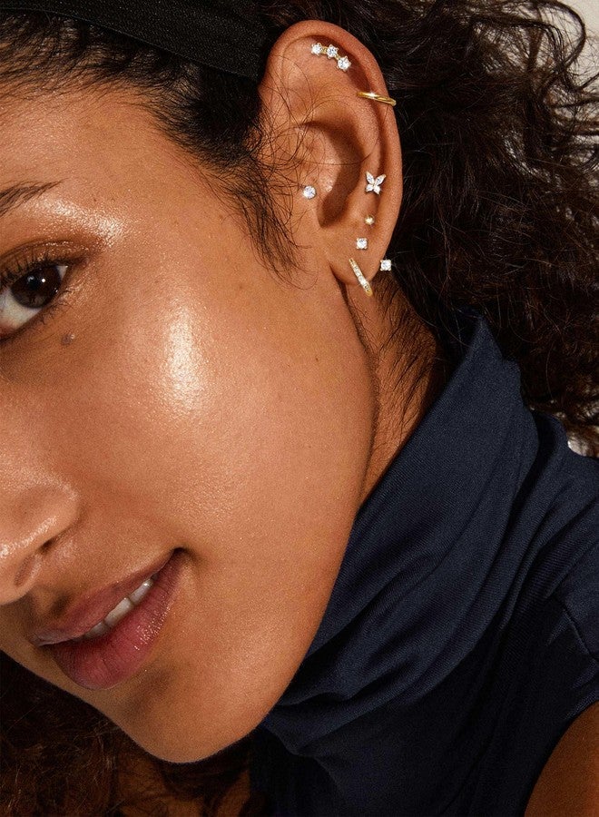 جي ستايل أقراط دائرية من جي ستايل مضادة للحساسية ومطلية بالذهب عيار 14 قيراطًا للنساء - أقراط جراحية من الفولاذ المقاوم للصدأ، أقراط دائرية صغيرة أنيقة على شكل غضروف، مجموعة أقراط هاجي متعددة الاستخدامات - Image 4