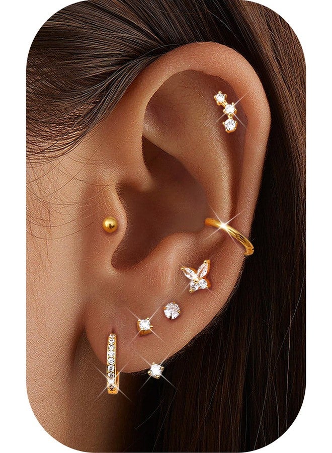 جي ستايل أقراط دائرية من جي ستايل مضادة للحساسية ومطلية بالذهب عيار 14 قيراطًا للنساء - أقراط جراحية من الفولاذ المقاوم للصدأ، أقراط دائرية صغيرة أنيقة على شكل غضروف، مجموعة أقراط هاجي متعددة الاستخدامات - Image 2