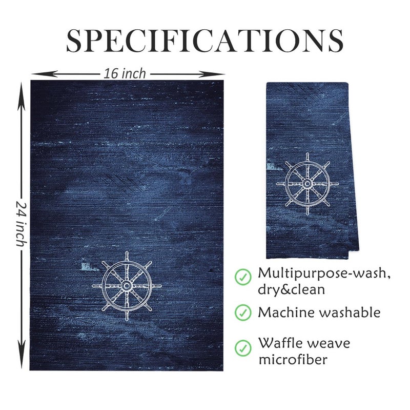 Geqtt Nautical Hand Towel - 100% Waffle Weave Microfiber, Quick Dry, Absorbent, Coastal Bathroom Decor, Set of 4, Navy Blue, Small, Square, 16x24 inches - Image 5