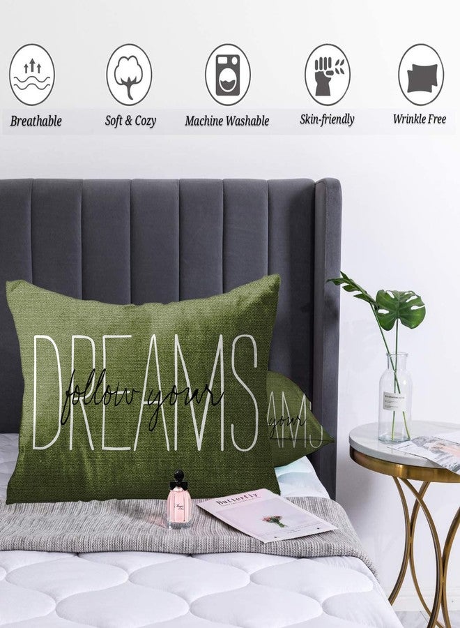 Emvency Throw Pillow Cover Rustic Olive Green Follow Your Dreams Decorative Pillow Case Monogram Home Decor Rectangle Queen Size 20x30 Inch Cushion Pillowcase - Image 4