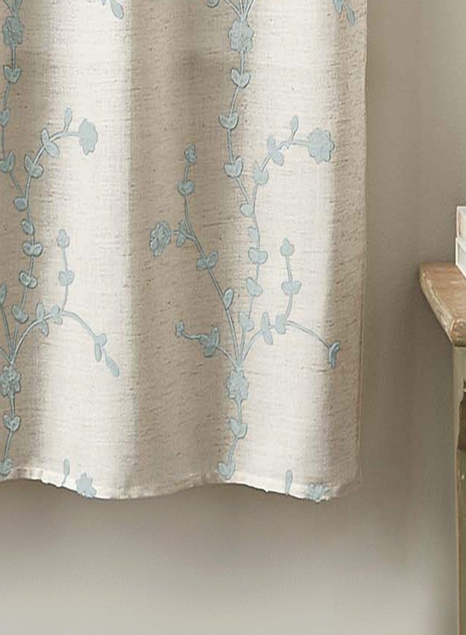 CHF Lynette Floral Embroidered Window Kitchen Curtain Tier Pair, Rod Pocket, 28W x 36L inch, Aqua - Image 2