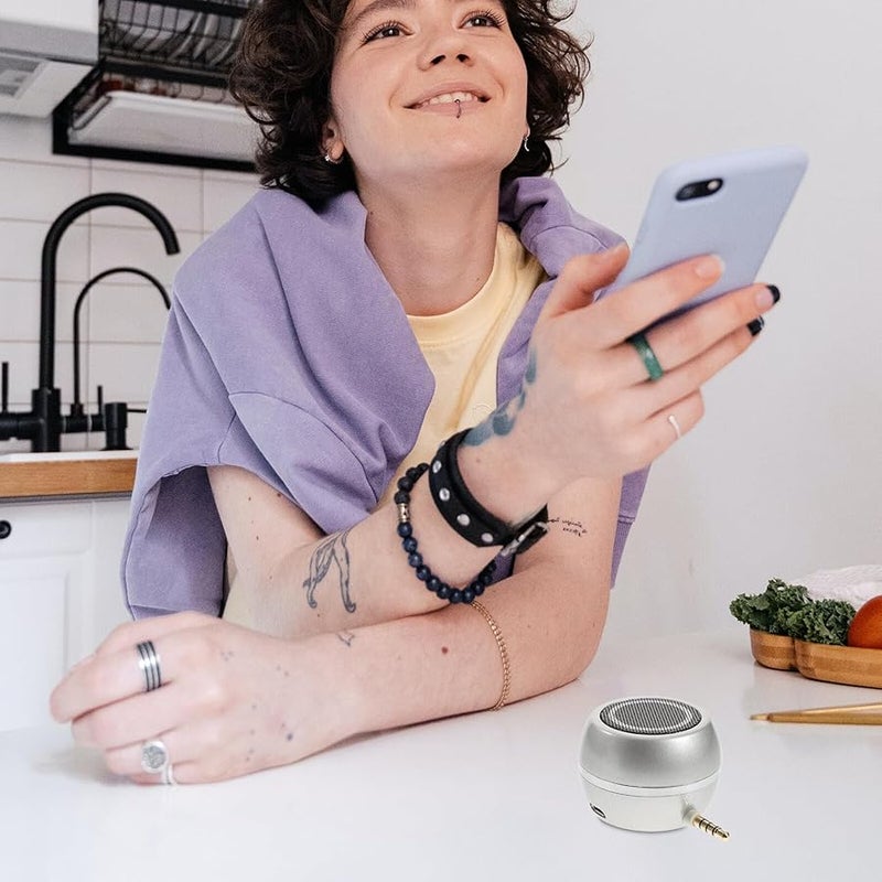 USB Rechargeable Mini Aux Speaker Portable Desktop Stereo with Bass for Smartphone Tablet Laptop Silver - Image 5