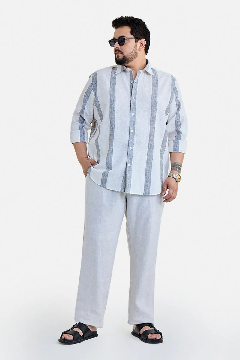 سنيتش Grey Striped Long Sleeve Regular Fit Plus Size Shirt