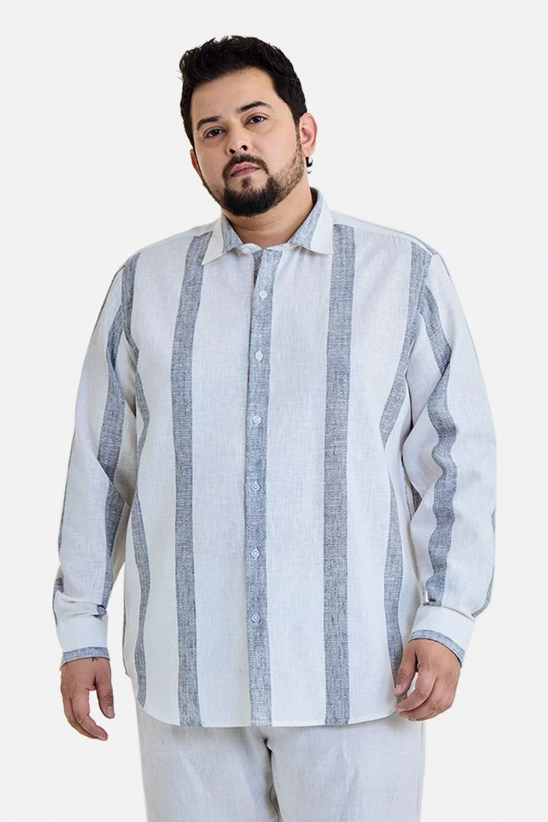 سنيتش Grey Striped Long Sleeve Regular Fit Plus Size Shirt