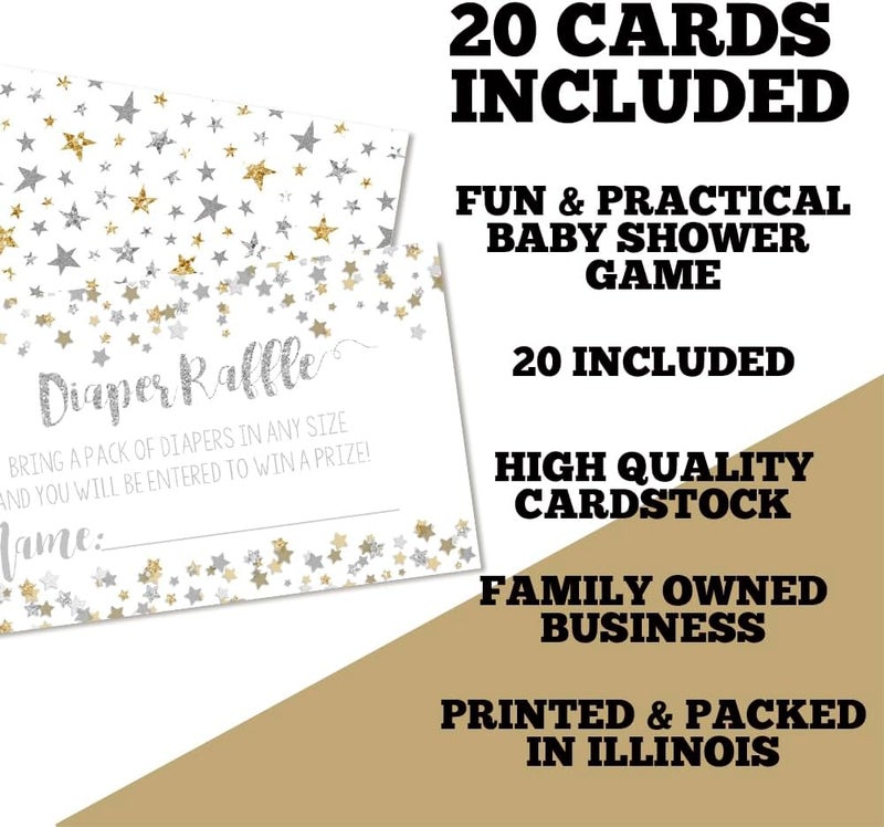 Amanda Creation Gold  Silver Twinkle Little Star Gender Neutral Diaper Raffle Tickets for Baby Showers 20 2 X 3 Double Sided Inserts Bring a Pack of Diapers to Win Favors  Prize - Image 3