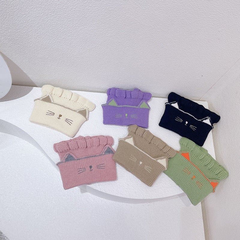 J4014 Cartoon Cat Baby Knitted Scarf Korean Style Wool Children'S Neck Sleeve Children'S Scarf Trend - Image 5