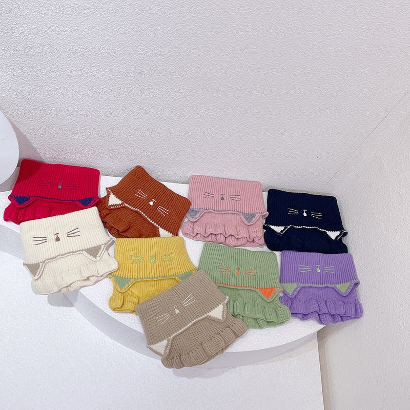 J4014 Cartoon Cat Baby Knitted Scarf Korean Style Wool Children'S Neck Sleeve Children'S Scarf Trend - Image 3