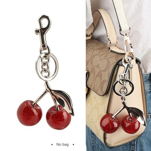 Zhoxod Cherry Keychain for Purse - Resin Alloy Silver Cherry Bag Charm，Cute Fruit Accessory for Women/Gift/Home/Car (Silver cherry) - Image 2
