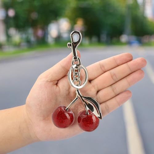 Zhoxod Cherry Keychain for Purse - Resin Alloy Silver Cherry Bag Charm，Cute Fruit Accessory for Women/Gift/Home/Car (Silver cherry) - Image 5